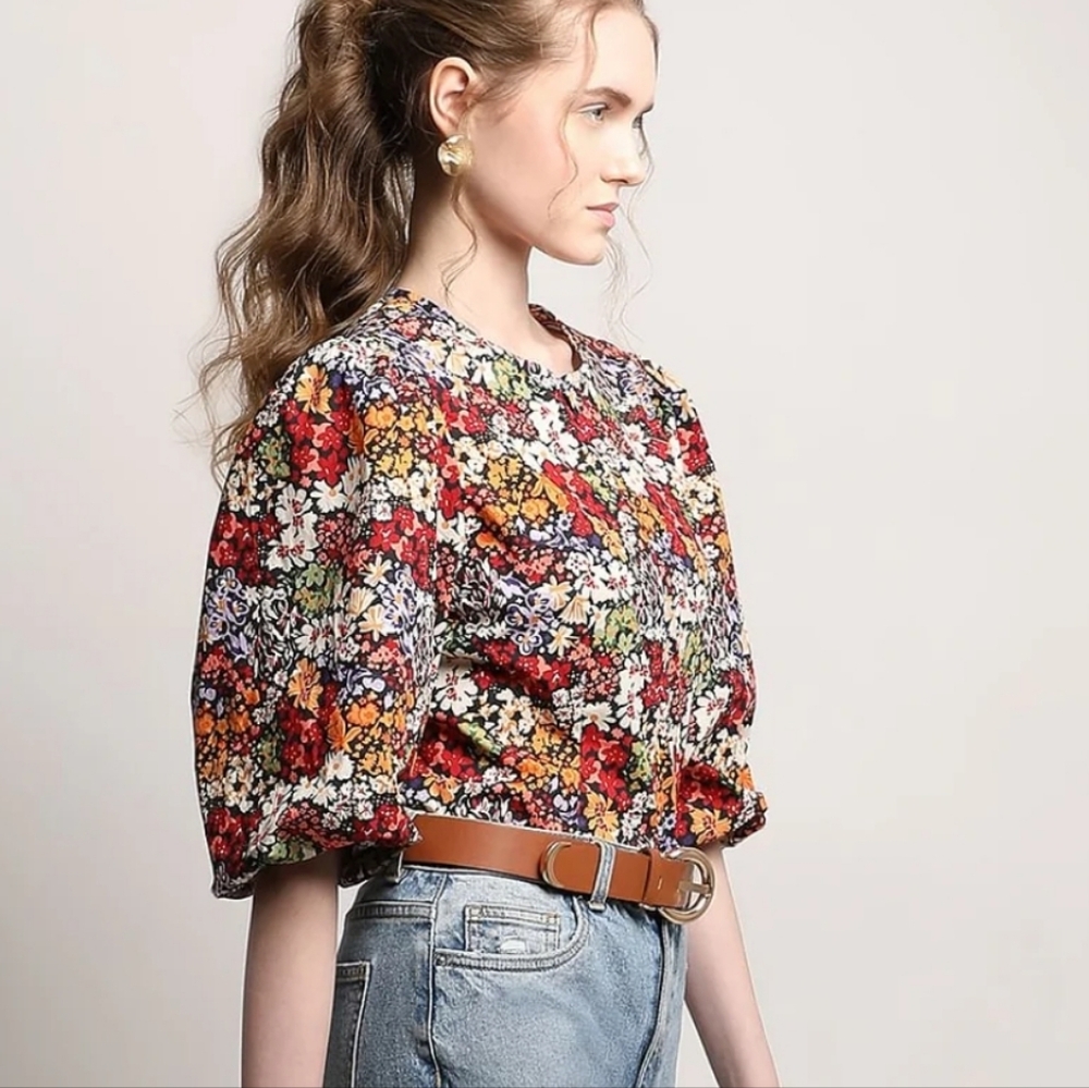 Vero Moda Floral Print Balloon Sleeve Top